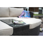 9-piece Patio Wicker Daybed Set with Concrete Fire Pit Table
