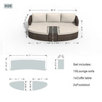 9-piece Patio Wicker Daybed Set with Concrete Fire Pit Table