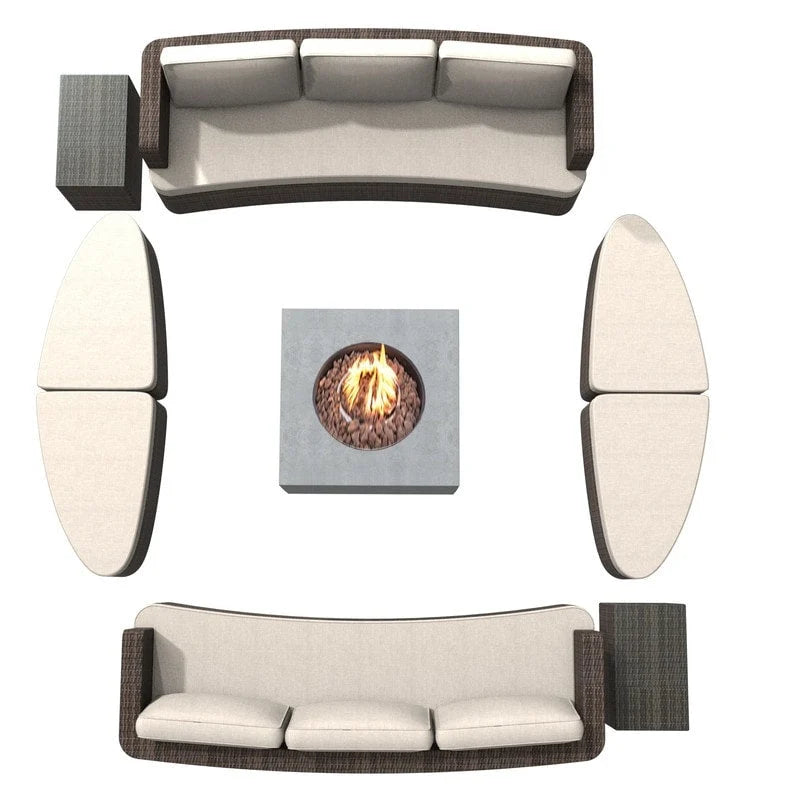 9-piece Patio Wicker Daybed Set with Concrete Fire Pit Table