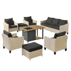HOOOWOOO 8-piece Patio Wicker Rattan Conversation Set with Multifunctional Fire Pit Table