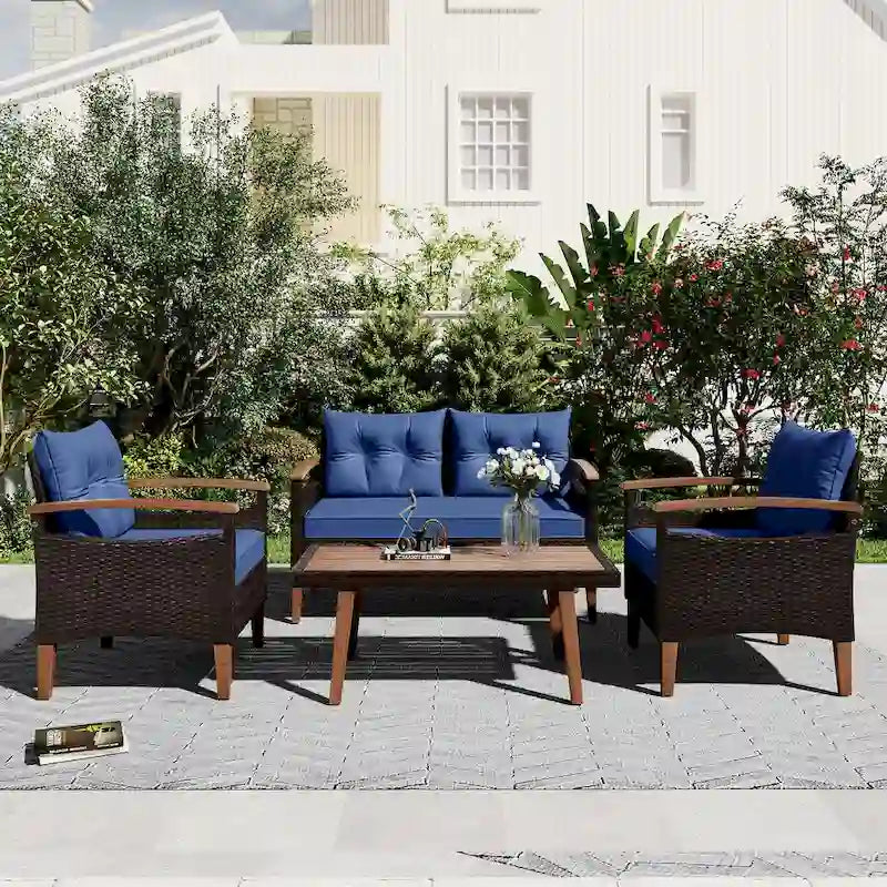 4-Piece Garden Furniture,Patio Seating Set,PE Rattan Outdoor Sofa Set