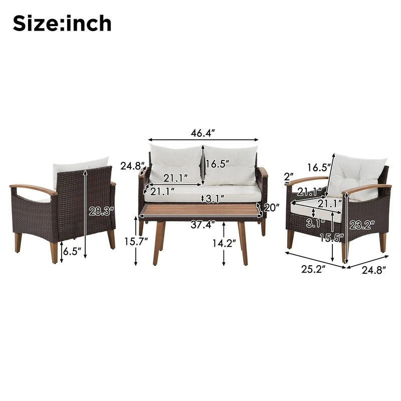 4-Piece Garden Furniture,Patio Seating Set,PE Rattan Outdoor Sofa Set