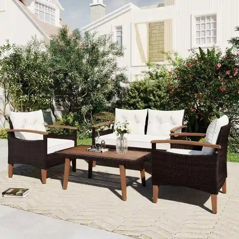 4-Piece Garden Furniture,Patio Seating Set,PE Rattan Outdoor Sofa Set