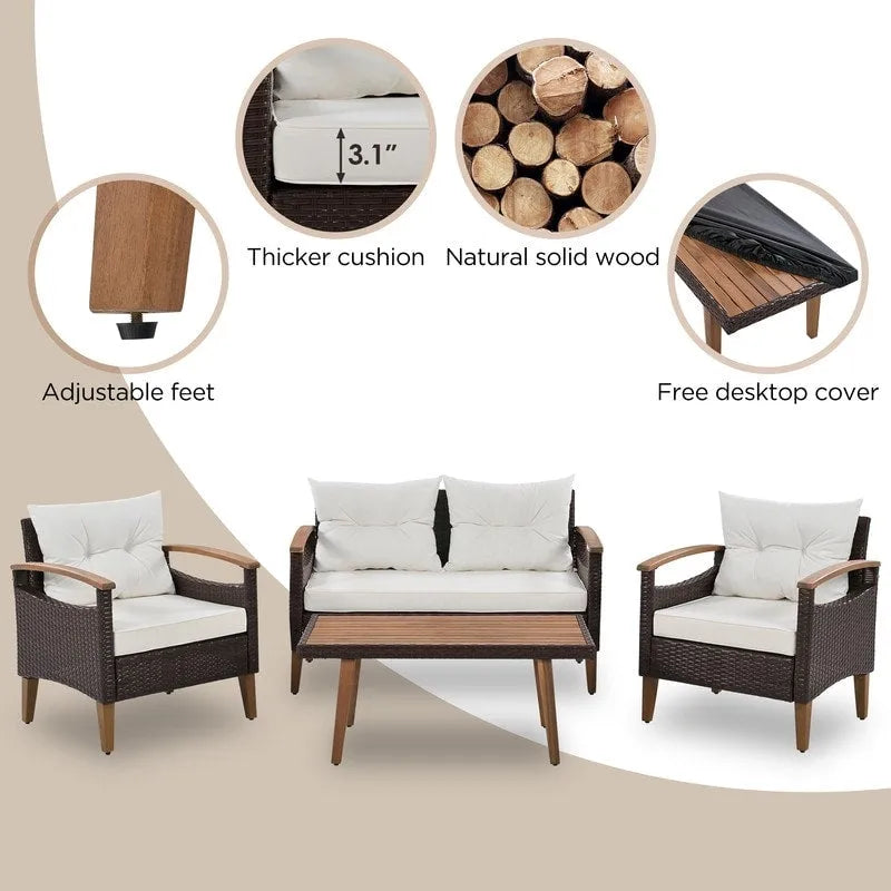 4-Piece Garden Furniture,Patio Seating Set,PE Rattan Outdoor Sofa Set