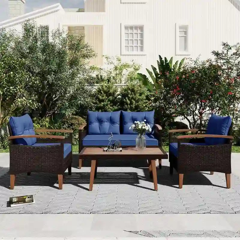 4-Piece Garden Furniture,Patio Seating Set,PE Rattan Outdoor Sofa Set