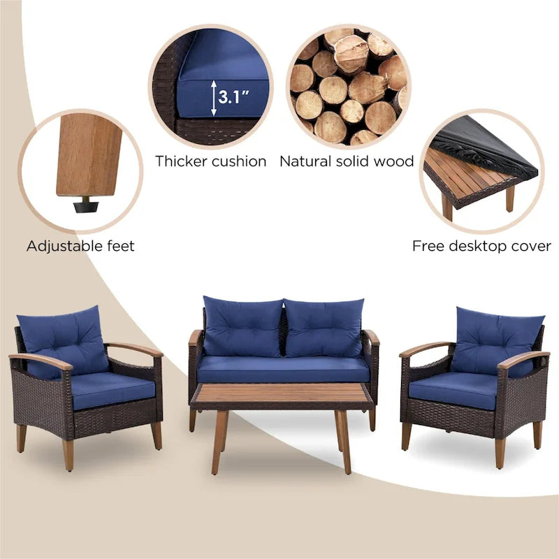 4-Piece Garden Furniture,Patio Seating Set,PE Rattan Outdoor Sofa Set