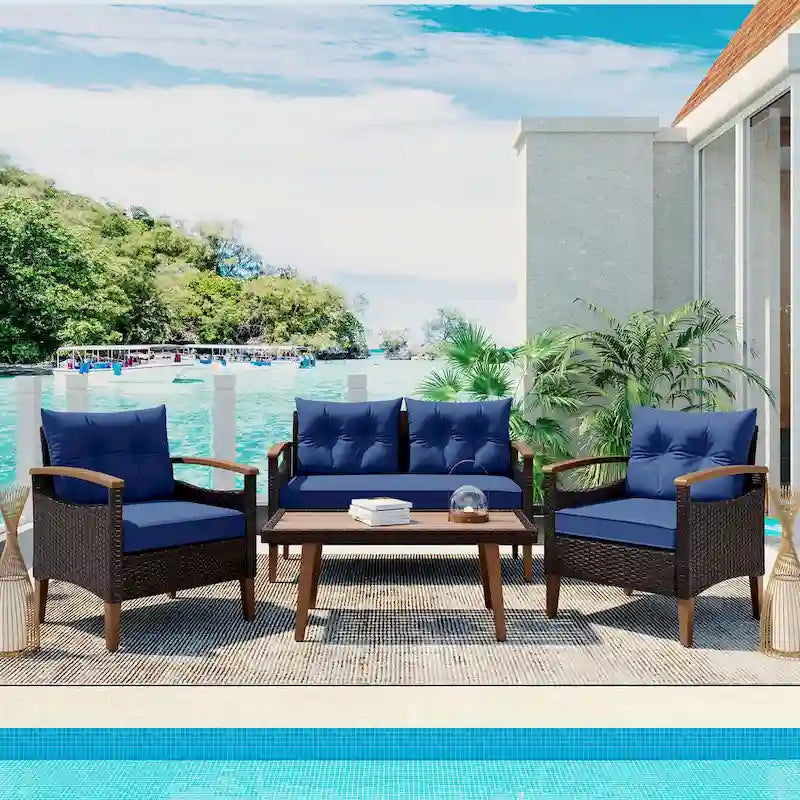 4-Piece Garden Furniture,Patio Seating Set,PE Rattan Outdoor Sofa Set