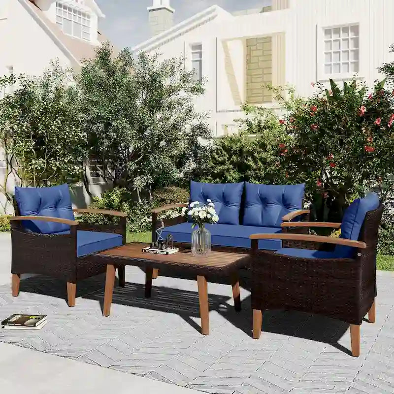 4-Piece Garden Furniture,Patio Seating Set,PE Rattan Outdoor Sofa Set