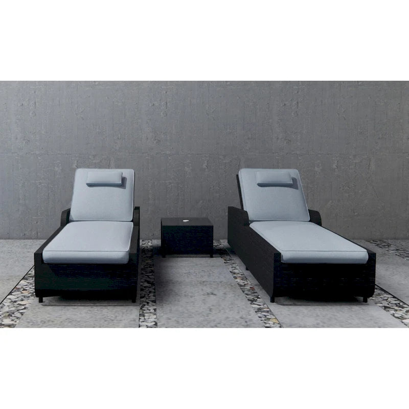 3-Pieces Outdoor Aluminum Adjustable Wicker Chaise Lounge Set