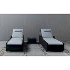 3-Pieces Outdoor Aluminum Adjustable Wicker Chaise Lounge Set