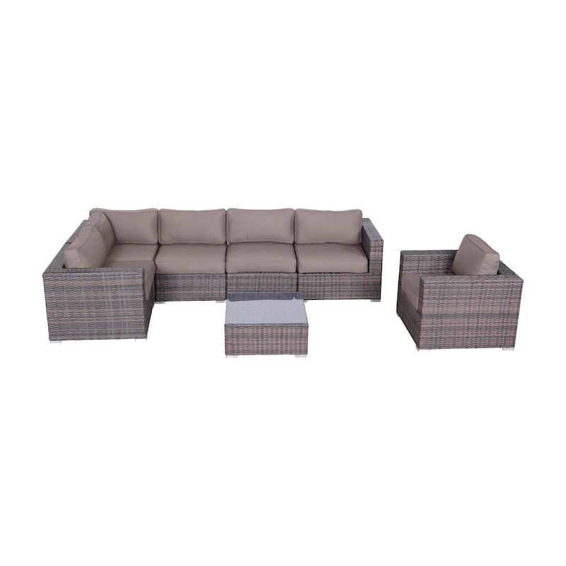 LSI 7 Piece Rattan Sunbrella Sectional Seating Group with Cushions