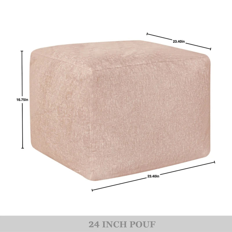 Square Velvet Pouf, Contemporary Style – Light Pink / Dove / Sapphire Blue / Teal Green / Truffle Brown / Indigo Dye