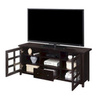 TV Stand with Glass Cabinets, Shelves & Drawer – Espresso / Black / White / Weathered Grey / Driftwood / Ivory / Barnwood, Transitional Style