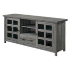 TV Stand with Glass Cabinets, Shelves & Drawer – Espresso / Black / White / Weathered Grey / Driftwood / Ivory / Barnwood, Transitional Style