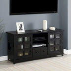 TV Stand with Glass Cabinets, Shelves & Drawer – Espresso / Black / White / Weathered Grey / Driftwood / Ivory / Barnwood, Transitional Style