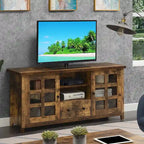 TV Stand with Glass Cabinets, Shelves & Drawer – Espresso / Black / White / Weathered Grey / Driftwood / Ivory / Barnwood, Transitional Style