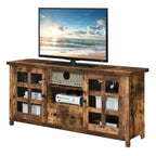 TV Stand with Glass Cabinets, Shelves & Drawer – Espresso / Black / White / Weathered Grey / Driftwood / Ivory / Barnwood, Transitional Style