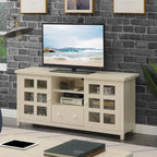 TV Stand with Glass Cabinets, Shelves & Drawer – Espresso / Black / White / Weathered Grey / Driftwood / Ivory / Barnwood, Transitional Style