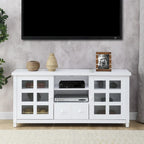 TV Stand with Glass Cabinets, Shelves & Drawer – Espresso / Black / White / Weathered Grey / Driftwood / Ivory / Barnwood, Transitional Style