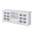 TV Stand with Glass Cabinets, Shelves & Drawer – Espresso / Black / White / Weathered Grey / Driftwood / Ivory / Barnwood, Transitional Style