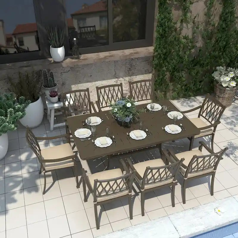 9-Piece Cast Aluminum Patio Dining Set with Cushions