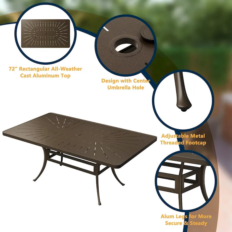 9-Piece Cast Aluminum Patio Dining Set with Cushions