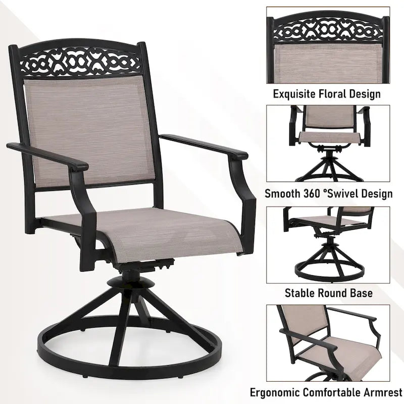 PHI VILLA Set of 4 Patio Dining Chairs Made from Sturdy Alu Frame and Breathable Textilene Sling Fabric