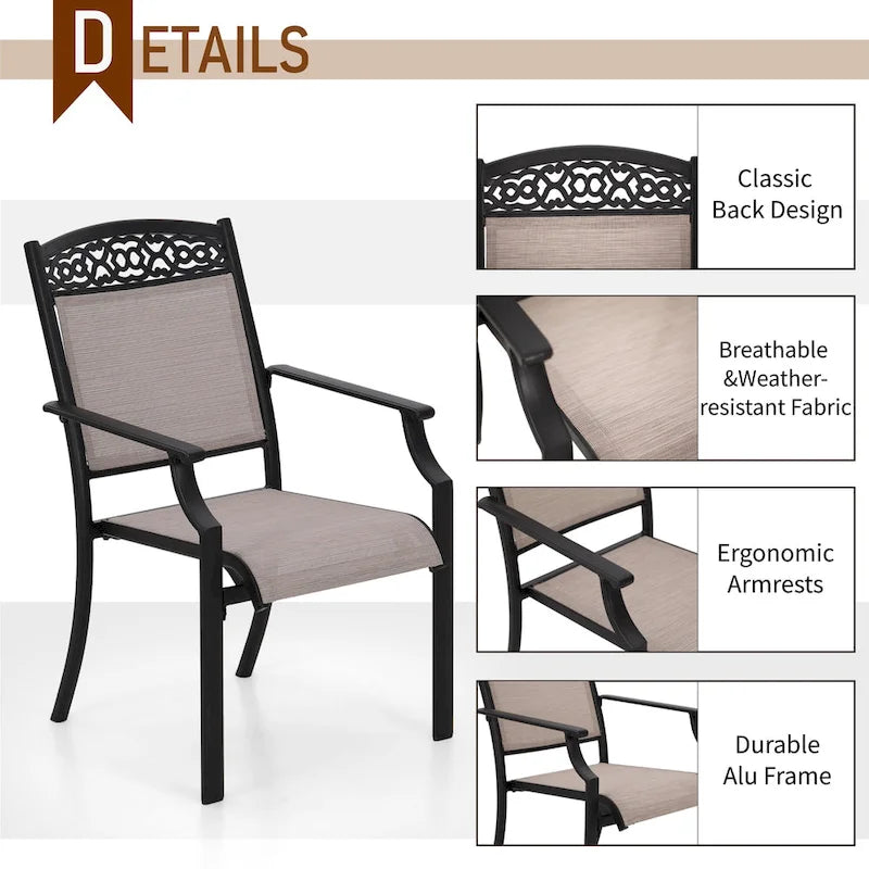 PHI VILLA Set of 4 Patio Dining Chairs Made from Sturdy Alu Frame and Breathable Textilene Sling Fabric