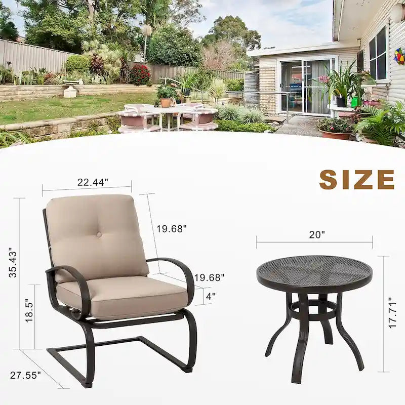 Futzca Spring Patio Chairs,3-Piece Bistro Set Outdoor Furniture for Patio, Garden, and Backyard with Cushioned Seats
