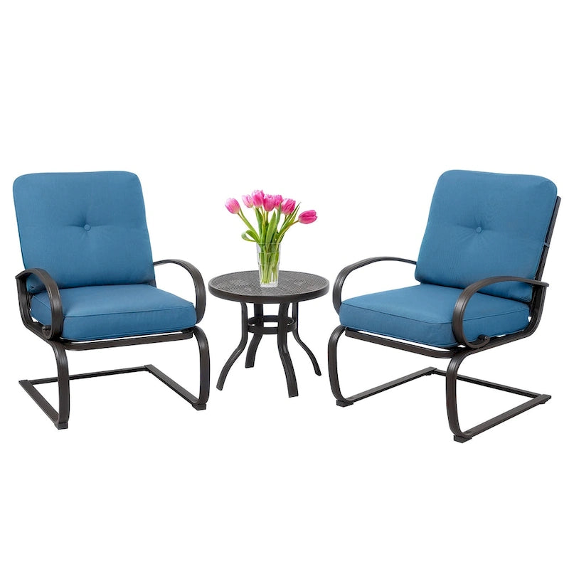 Futzca Spring Patio Chairs,3-Piece Bistro Set Outdoor Furniture for Patio, Garden, and Backyard with Cushioned Seats