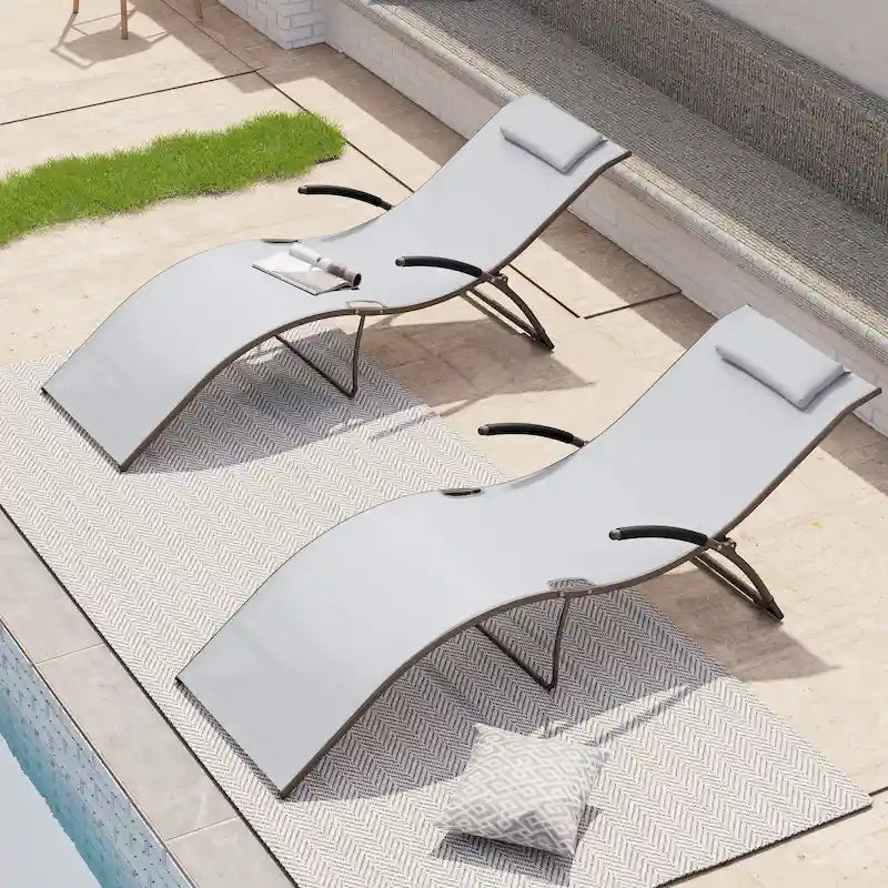Crestlive Products Outdoor Aluminum Chaise Lounge Chair with Adjustable Backrest