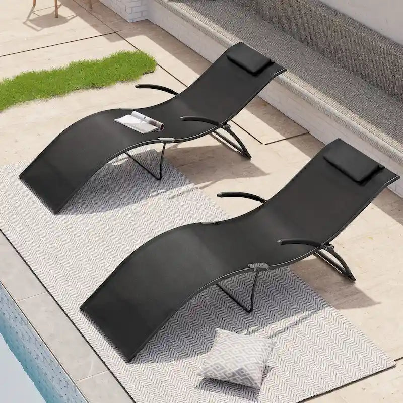 Crestlive Products Outdoor Aluminum Chaise Lounge Chair with Adjustable Backrest