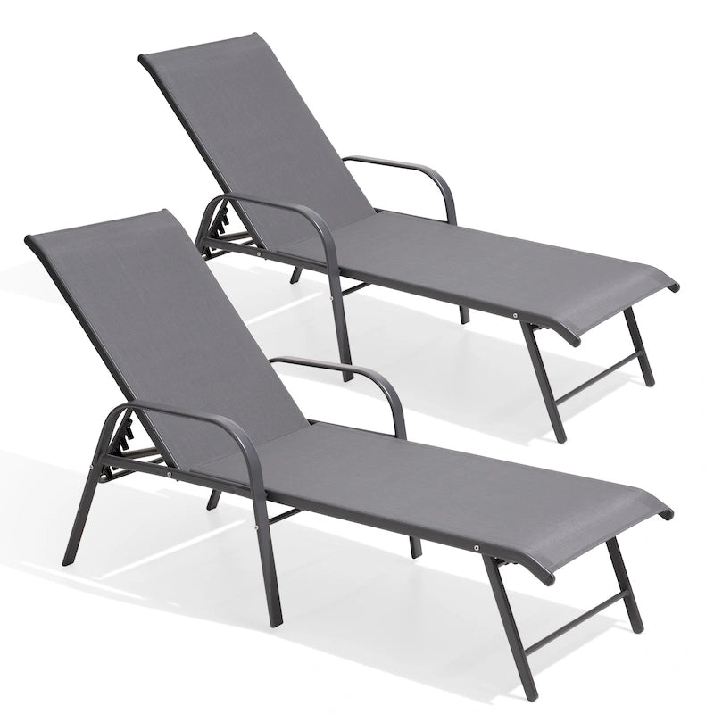 Crestlive Products Outdoor Aluminum Chaise Lounge Chair with Adjustable Backrest