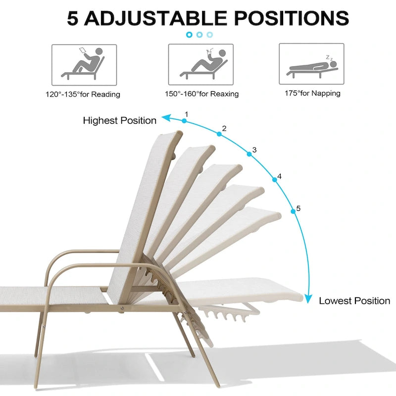 Crestlive Products Outdoor Aluminum Chaise Lounge Chair with Adjustable Backrest
