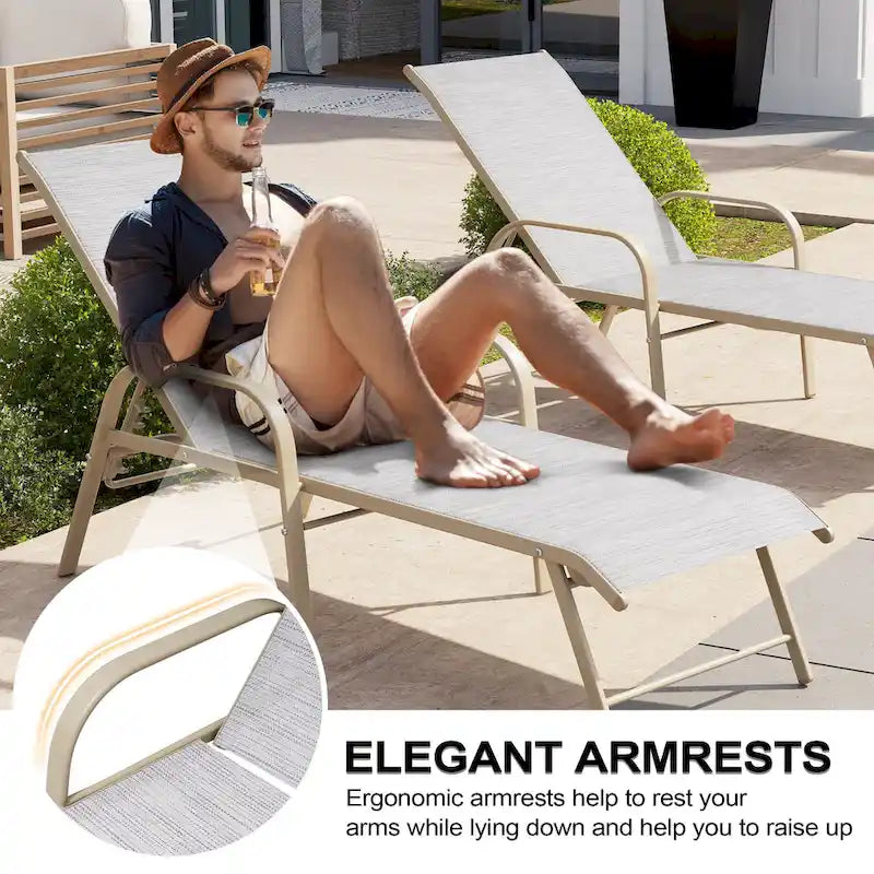 Crestlive Products Outdoor Aluminum Chaise Lounge Chair with Adjustable Backrest