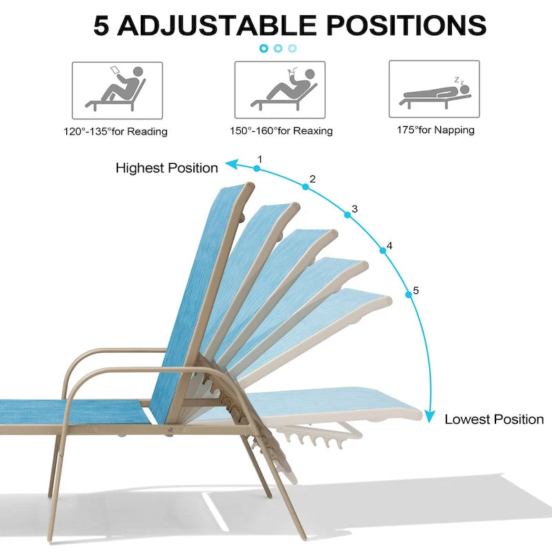 Crestlive Products Outdoor Aluminum Chaise Lounge Chair with Adjustable Backrest