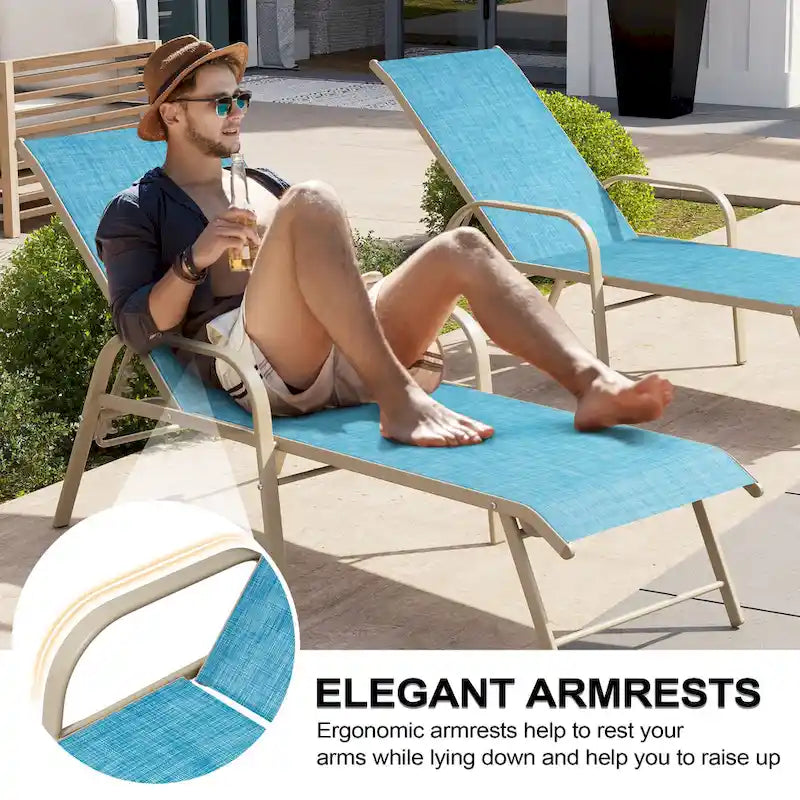 Crestlive Products Outdoor Aluminum Chaise Lounge Chair with Adjustable Backrest