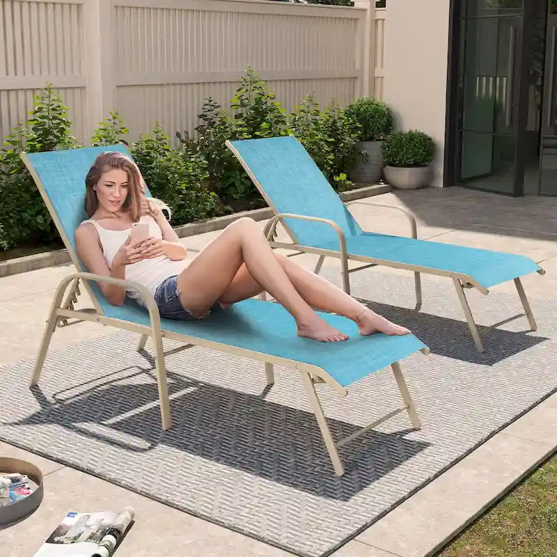 Crestlive Products Outdoor Aluminum Chaise Lounge Chair with Adjustable Backrest