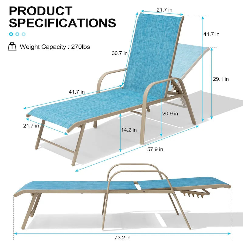 Crestlive Products Outdoor Aluminum Chaise Lounge Chair with Adjustable Backrest