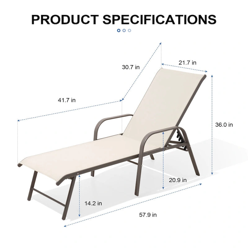 Crestlive Products Outdoor Aluminum Chaise Lounge Chair with Adjustable Backrest