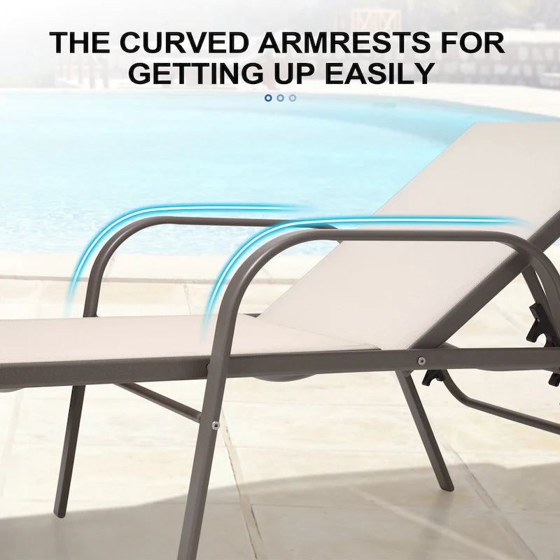 Crestlive Products Outdoor Aluminum Chaise Lounge Chair with Adjustable Backrest