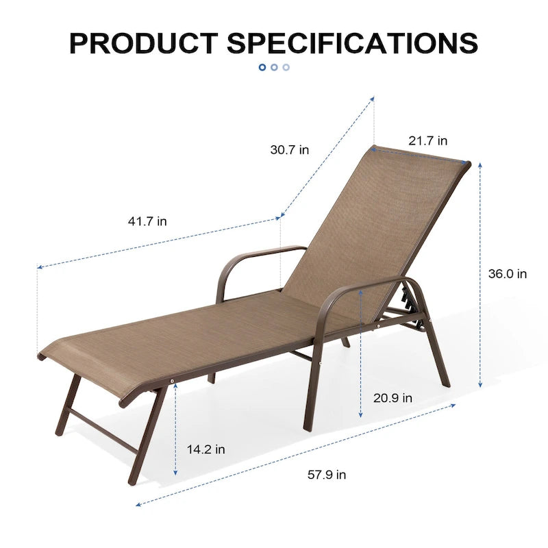 Crestlive Products Outdoor Aluminum Chaise Lounge Chair with Adjustable Backrest