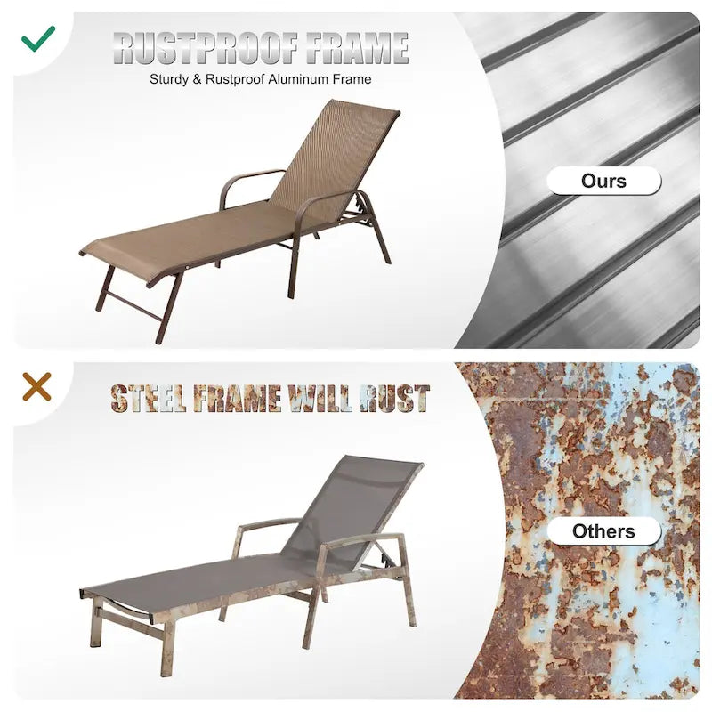 Crestlive Products Outdoor Aluminum Chaise Lounge Chair with Adjustable Backrest
