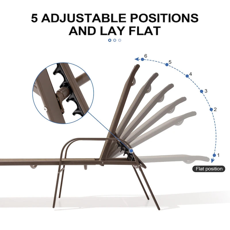 Crestlive Products Outdoor Aluminum Chaise Lounge Chair with Adjustable Backrest