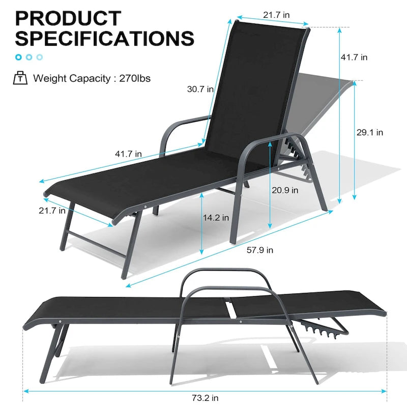 Crestlive Products Outdoor Aluminum Chaise Lounge Chair with Adjustable Backrest