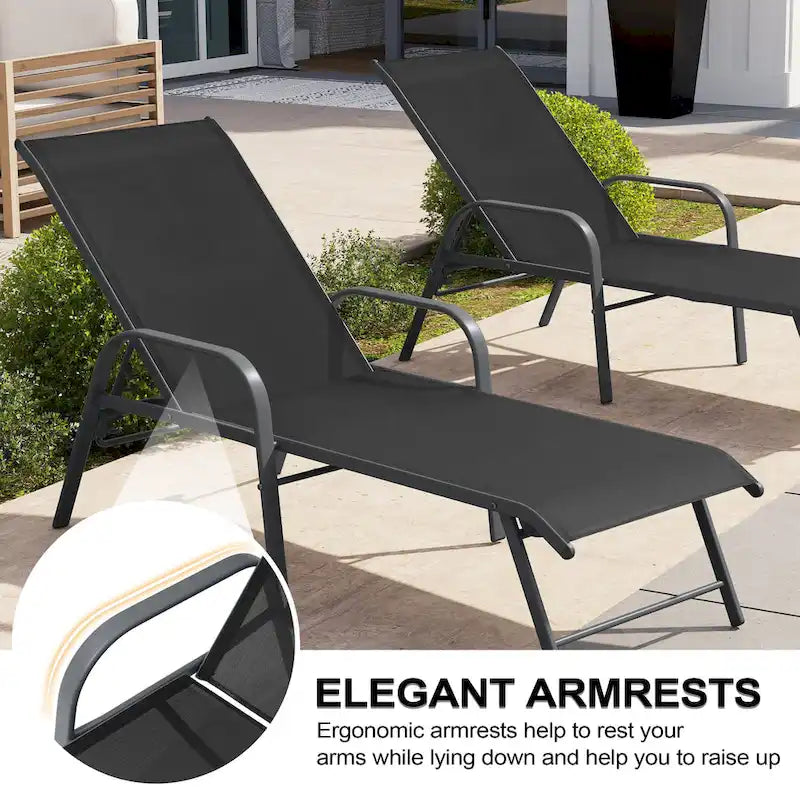 Crestlive Products Outdoor Aluminum Chaise Lounge Chair with Adjustable Backrest