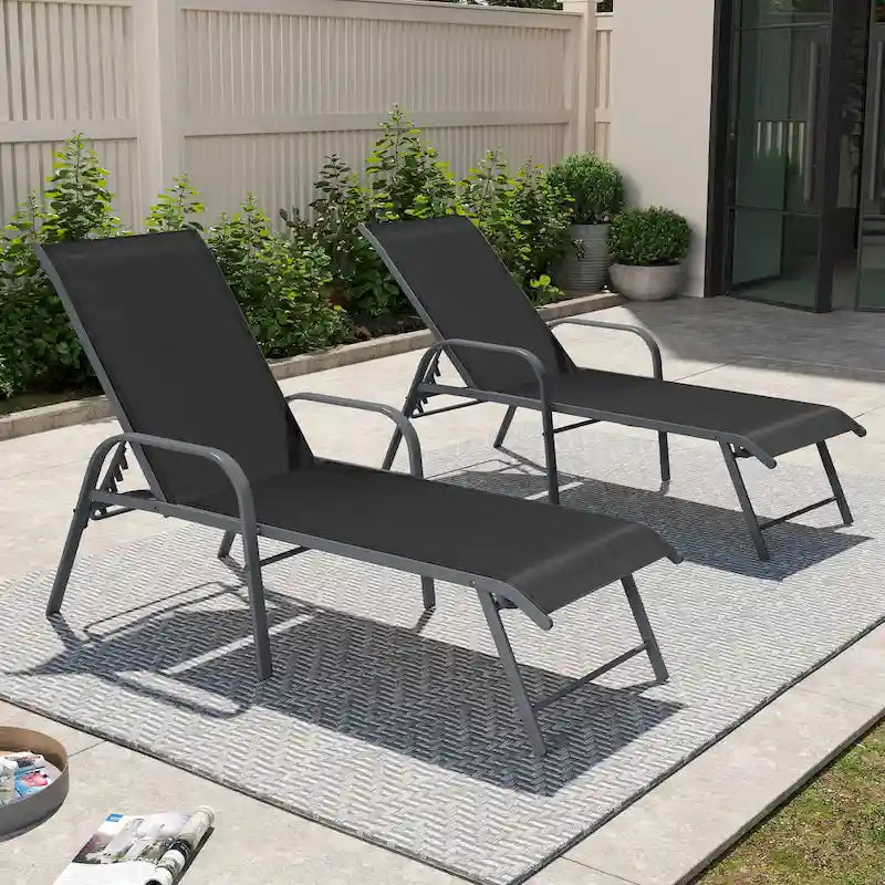 Crestlive Products Outdoor Aluminum Chaise Lounge Chair with Adjustable Backrest