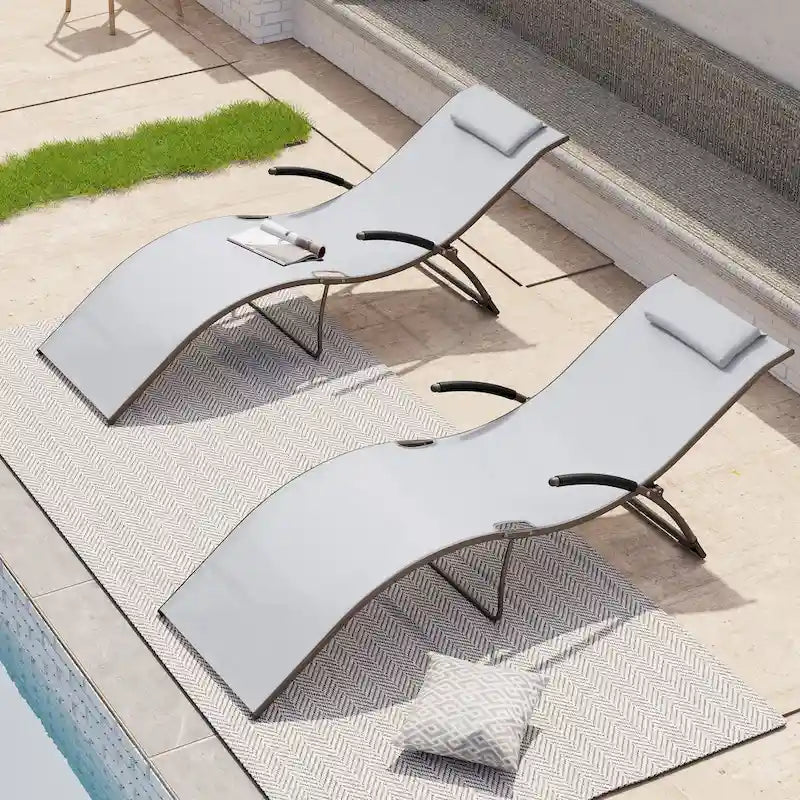 Crestlive Products Outdoor Aluminum Chaise Lounge Chair with Adjustable Backrest