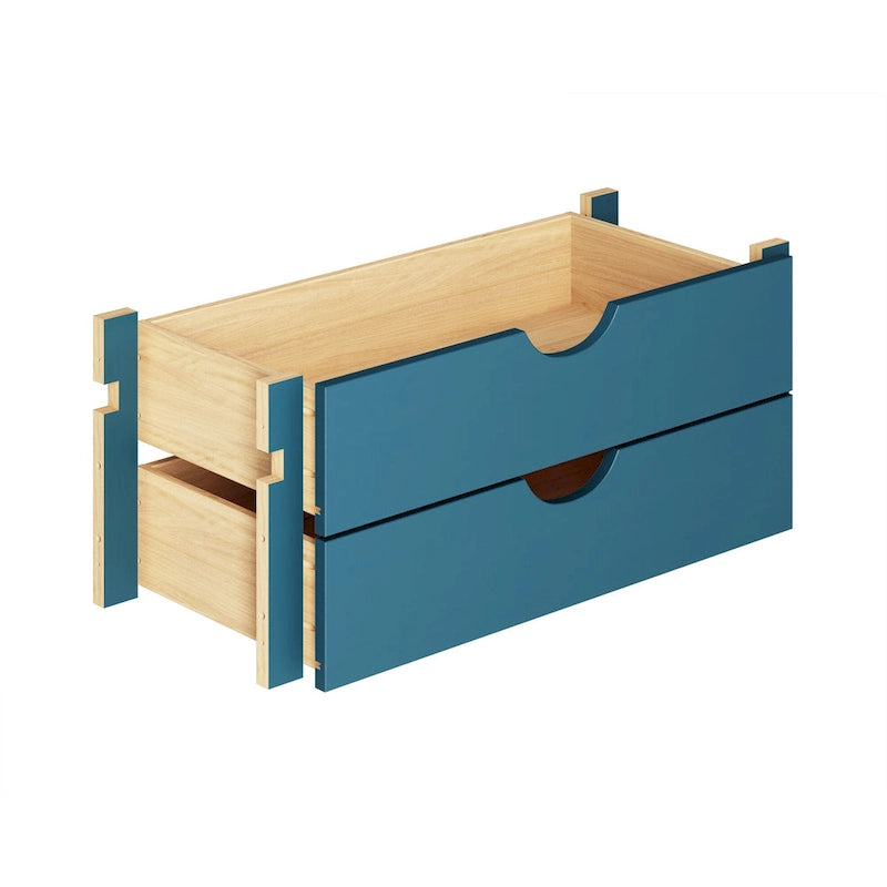 Solid Pine Wood Kitchen Pantry 2-Drawer Storage Kit – Black / Mocha / Teal Blue / Gray / White