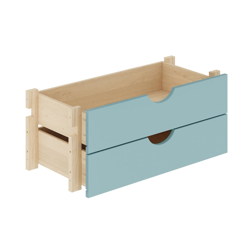 Solid Pine Wood Kitchen Pantry 2-Drawer Storage Kit – Black / Mocha / Teal Blue / Gray / White